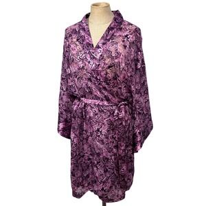 Sophia by delicates‎ L Purple Floral Sheer Satin Robe Kimono Short Fairy Goth